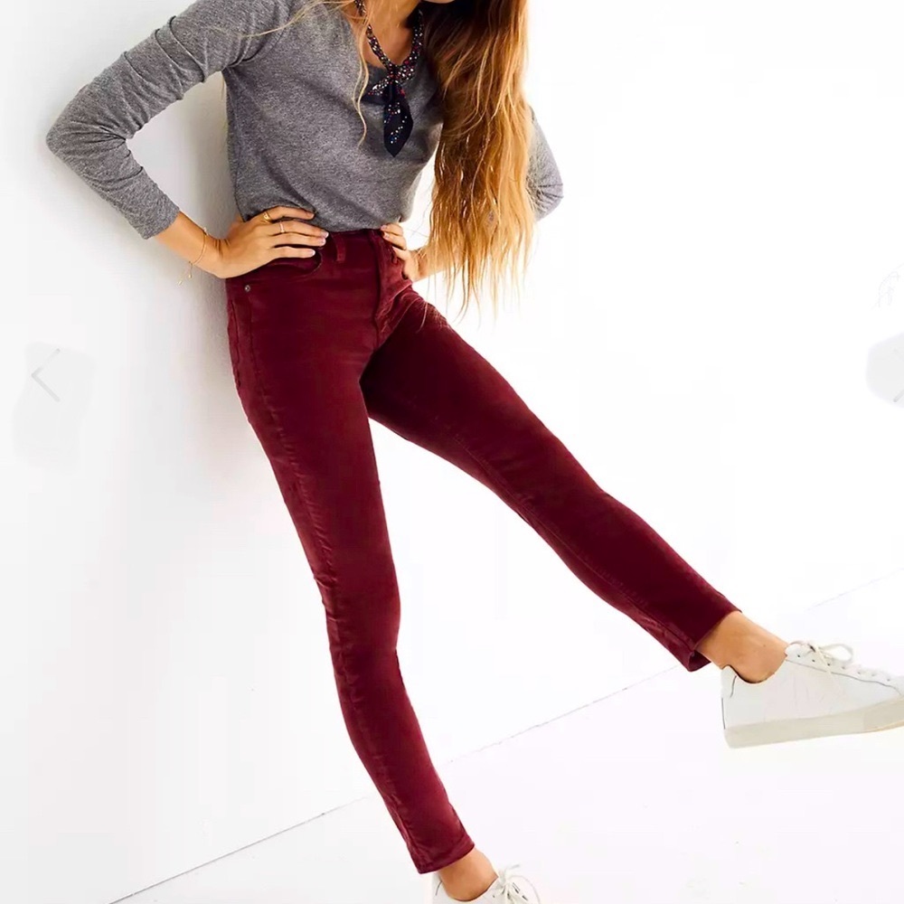 Madewell 10" High-Rise Skinny Jeans Strech Velvet Burgundy Sz 36 P Plus Size NWT